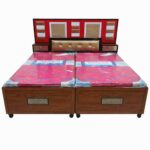 Contemporary king-size bed with bold headboard